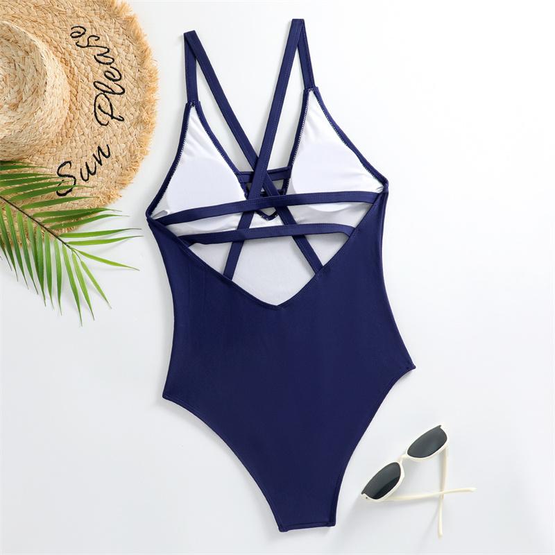 One Piece Swimsuit Women Swimwear 2024 New Solid Black High Cut Monokini Sexy V-neck Bathing Suit Swimming Female Beach Wear XL