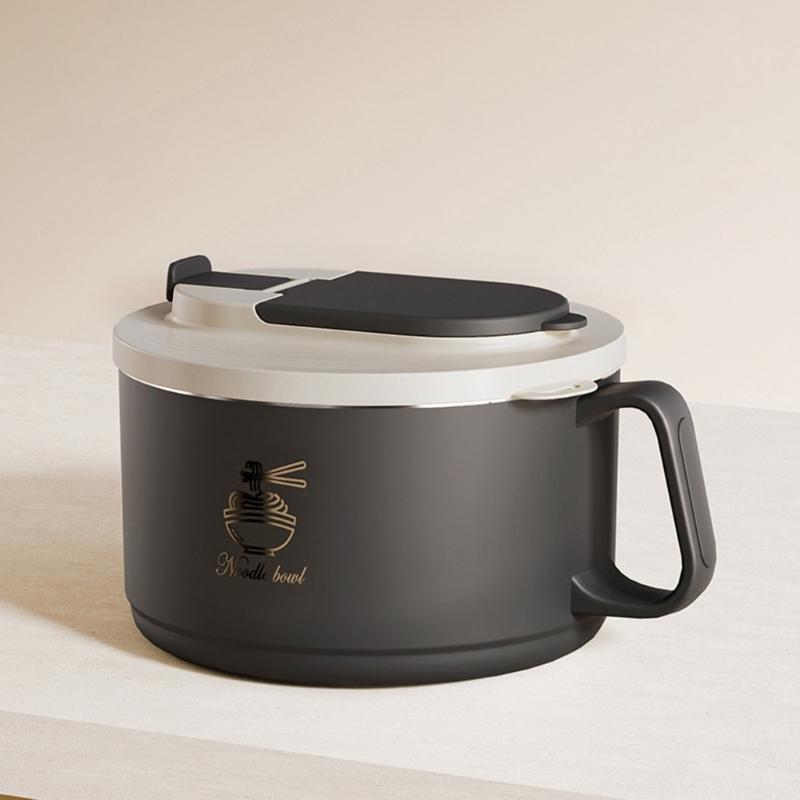 304 Stainless Steel Ramen Bowl Set Foldable Cutlery Included Lunch Box with Lid For Small Space Dormitories