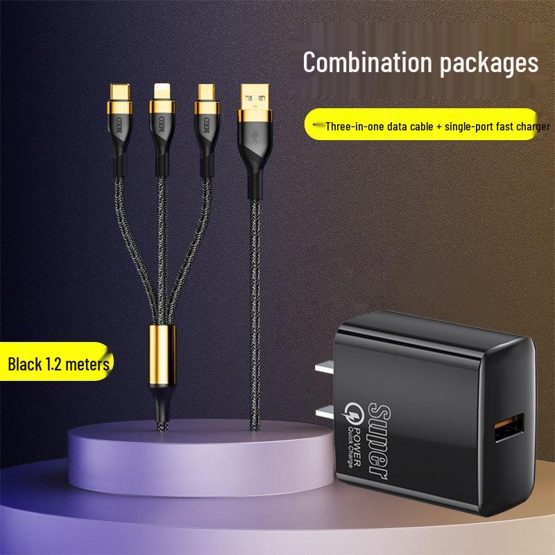 66W 3-in-1 Data Cable: Fast Charging 120W 6A for Apple, Huawei, and More