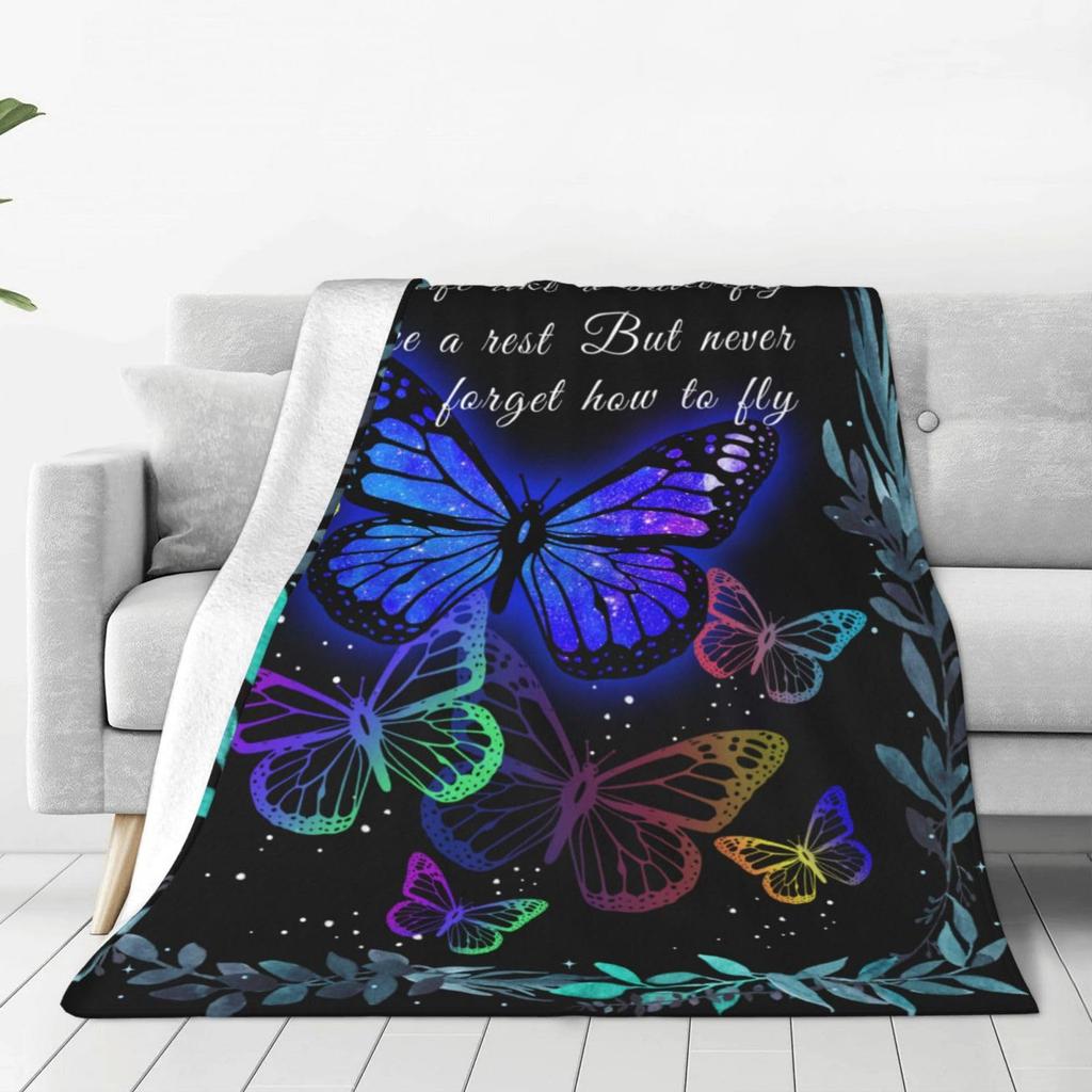 Butterfly Print Flannel Blanket Office Nap Blanket Blanket Thermal Blanket Sofa Blanket Knee Blanket