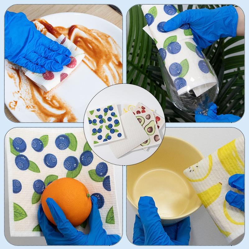 1Pc Fruits Printed Reusable Wood Pulp Cotton Swedish Dishcloths Oil Remove Wipes Dishwashing Rag Household Kitchen Cleaning Tool