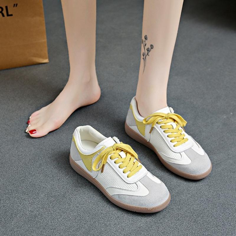 

Fashion Women s Lightweight and Comfortable Leather Sneakers 2025 New Summer Breathable Hollow Soft Casual Comfortable Training Shoes 35 жёлтый