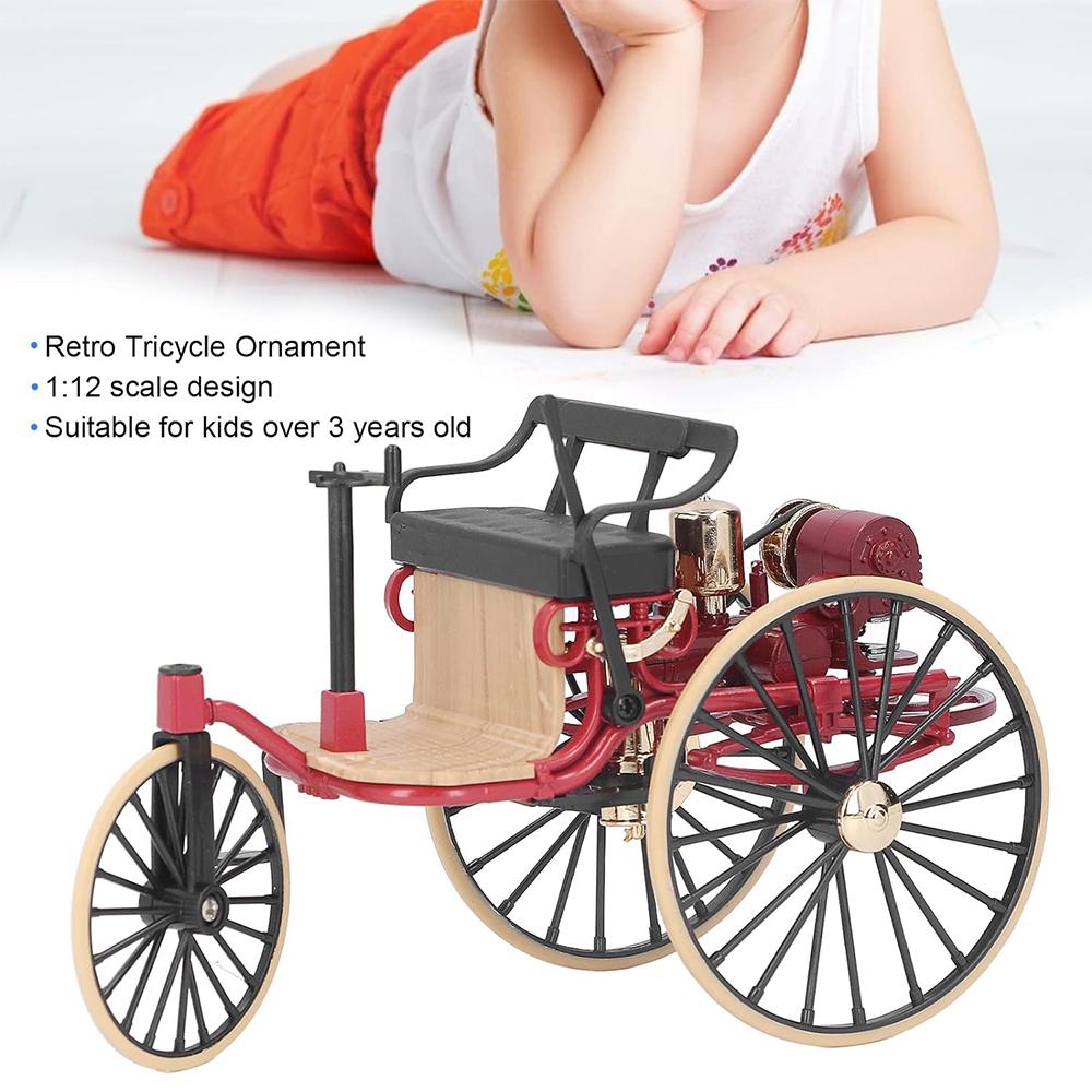 1/12 Scale High Simulation Retro Cycle Rickshaw Model Beautiful Easy Assembly Vintage Bike Model Mini Tricycle Decoration for Home