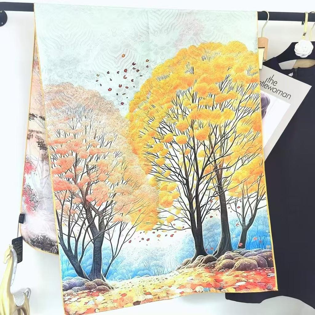 Xiangyun Dunhuang Feitian Flower Dill Cut Flower Thin Popular National Style Jacquard High-End Versatile Silk Scarf 180X70 Shawl
