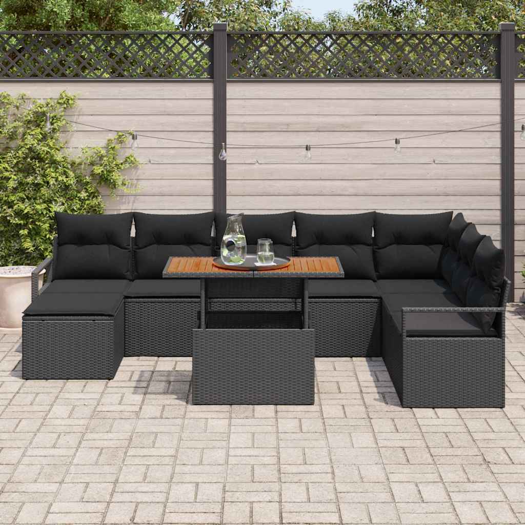 Garden Sofa Set with Storage 9 pcs Black Poly Rattan