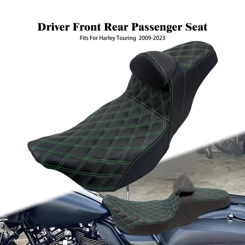 Motorcycle Two-Up Front Rear Driver Passenger Seat With Driver Backrest Cushions For Harley Touring Electra Glide FLTRX 09-2023