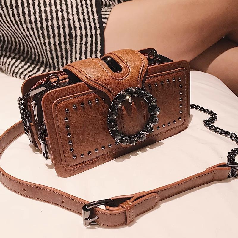 New Trendy Fashion Small Bag Retro Chain Small Square Bag Korean Version Single Messenger Bag Multi-pocket Locomotive Bag