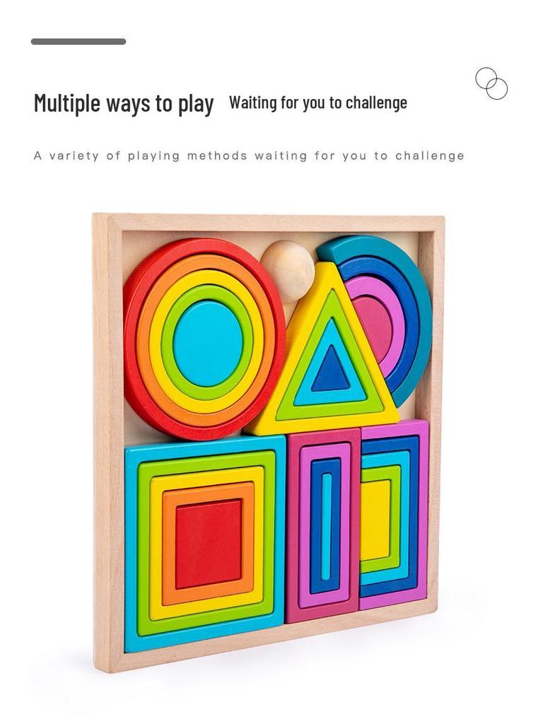 Children's Wooden Rainbow Stacking Blocks - Educational Geometric Tower Toy