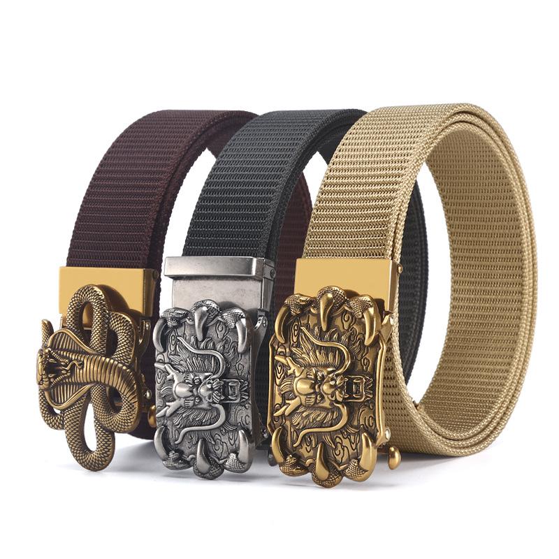 Men's Nylon Outdoor Sports Belt with Bronze and Automatic Alloy Buckles