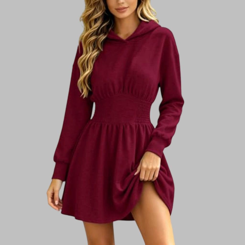 Women's Long Sleeve Hooded Sweatshirt with Ruffled Waist