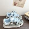 2 New Original Ice Blue Leopard Print Platform Bread Shoes Versatile Retro Student Casual Board Shoes Women