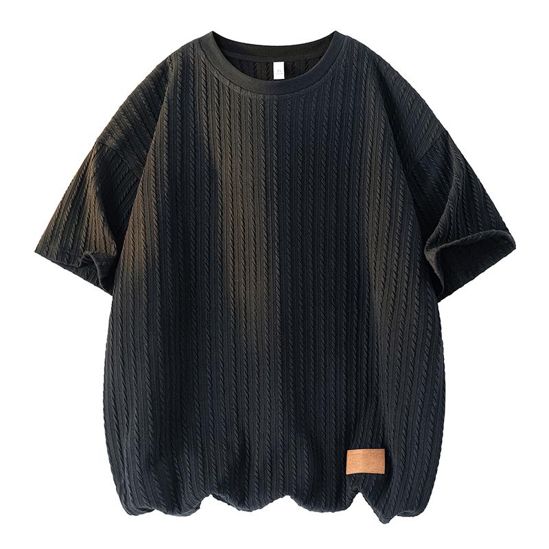 

Summer short-sleeved T-shirt men s jacquard loose casual versatile top 2XL чёрный