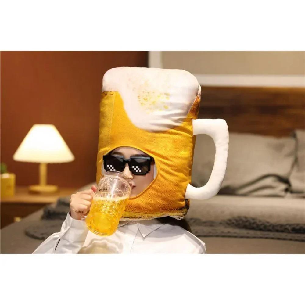 New Creative INS Plush Funny Cup Yellow Beer Plush Hat Toy Cartoon Full Hat Cap Cosplay Costume Party Photo Props Beer Hat