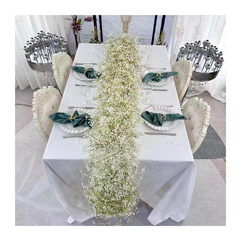 

Uflower 200cm Atficial champagne Flower Row Runner Elegant Artificial Center Stage Background for Wedding Party Home Decoration 50x30cm