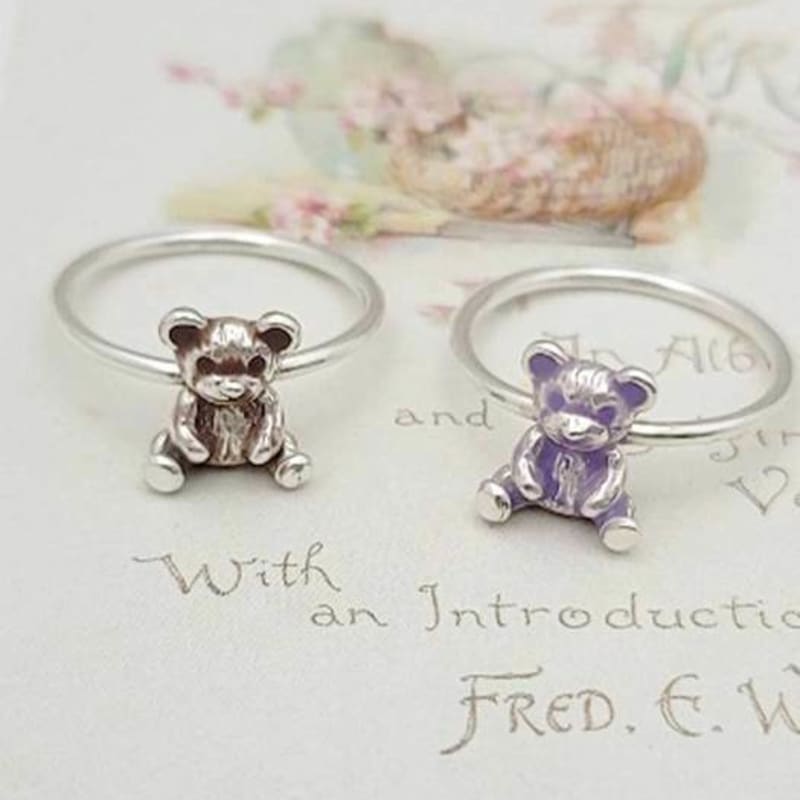 Ollia Teddy Bear Layered Solid 925 Silver Ring