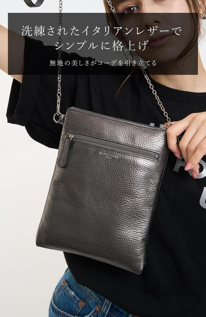 [Salon de Alphard] Women's Genuine Leather Shoulder Bag, Made in Japan, Lightweight and Easy to Use, Mini Pochette, Solid Leather Mini Bag with Chain