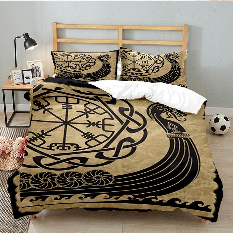 Viking Ship At Sea 3PCS Bedding set,Ideal for 1pc Duvet Cover And 2pcs Pillowcases Perfect for Fan gift,Ideal for Bedroom, Dormitory