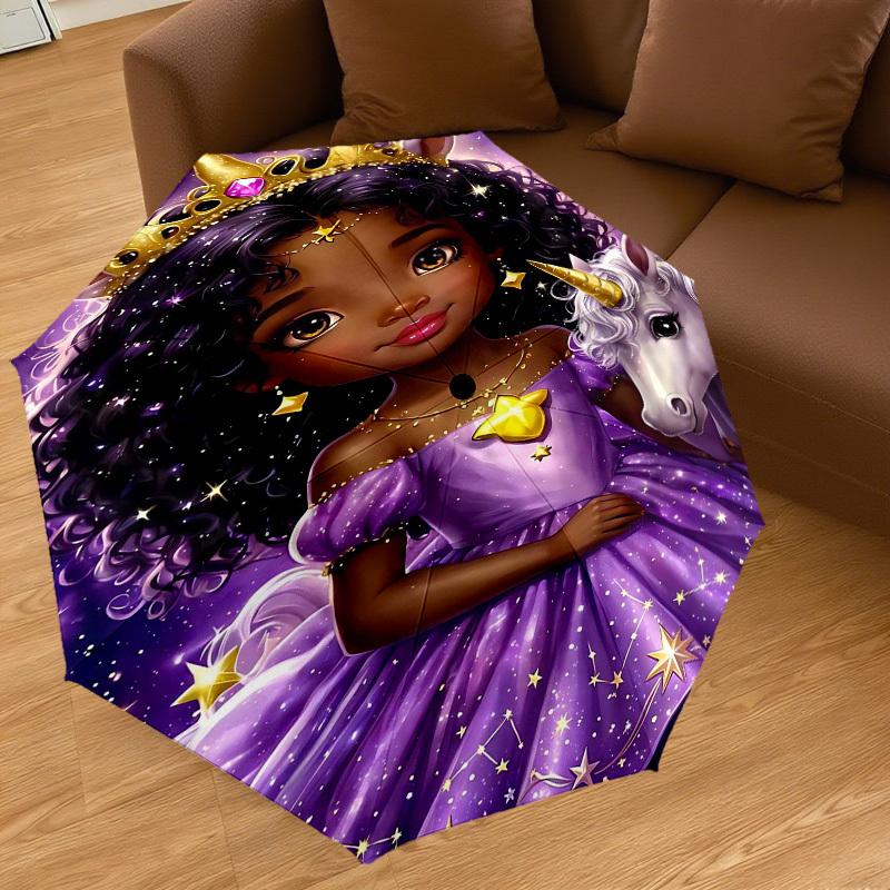 1PC princess unicorn Umbrella-8-Rib Reinforced Portable Folding Travel Suitable for All Seasons Outdoor Daily Use  -J0407