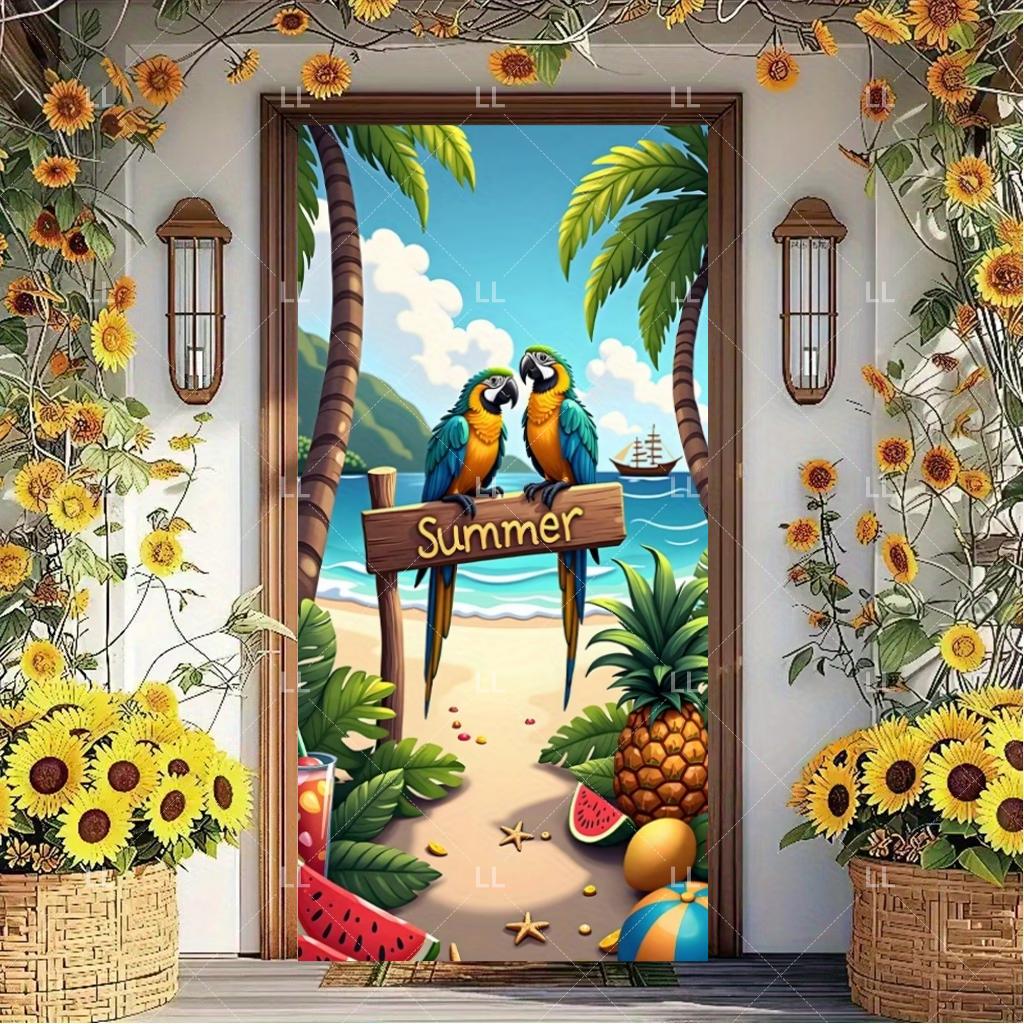Summer Beach Seascape Photography Backdrop Shell Tropical Ocean Sunset Palm Tree Background Door Tapestry Decoration Photo Prop 120x60cm