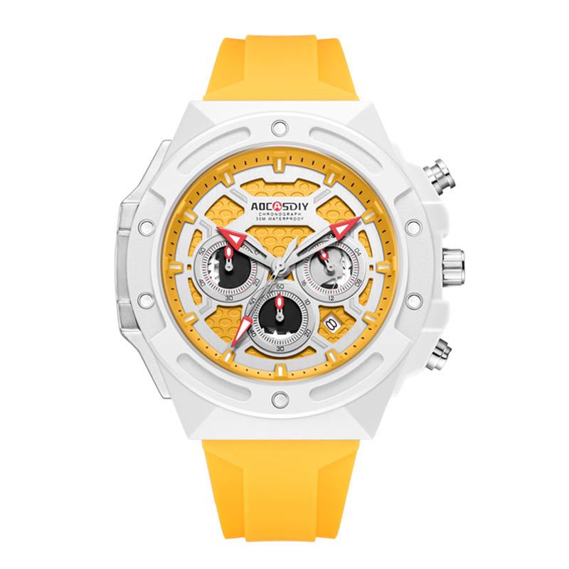 New Fashion Casual Men's Watch Military Multi Function Hollow Waterproof Silicone Strap Quartz Watch Men's Clock High Quality