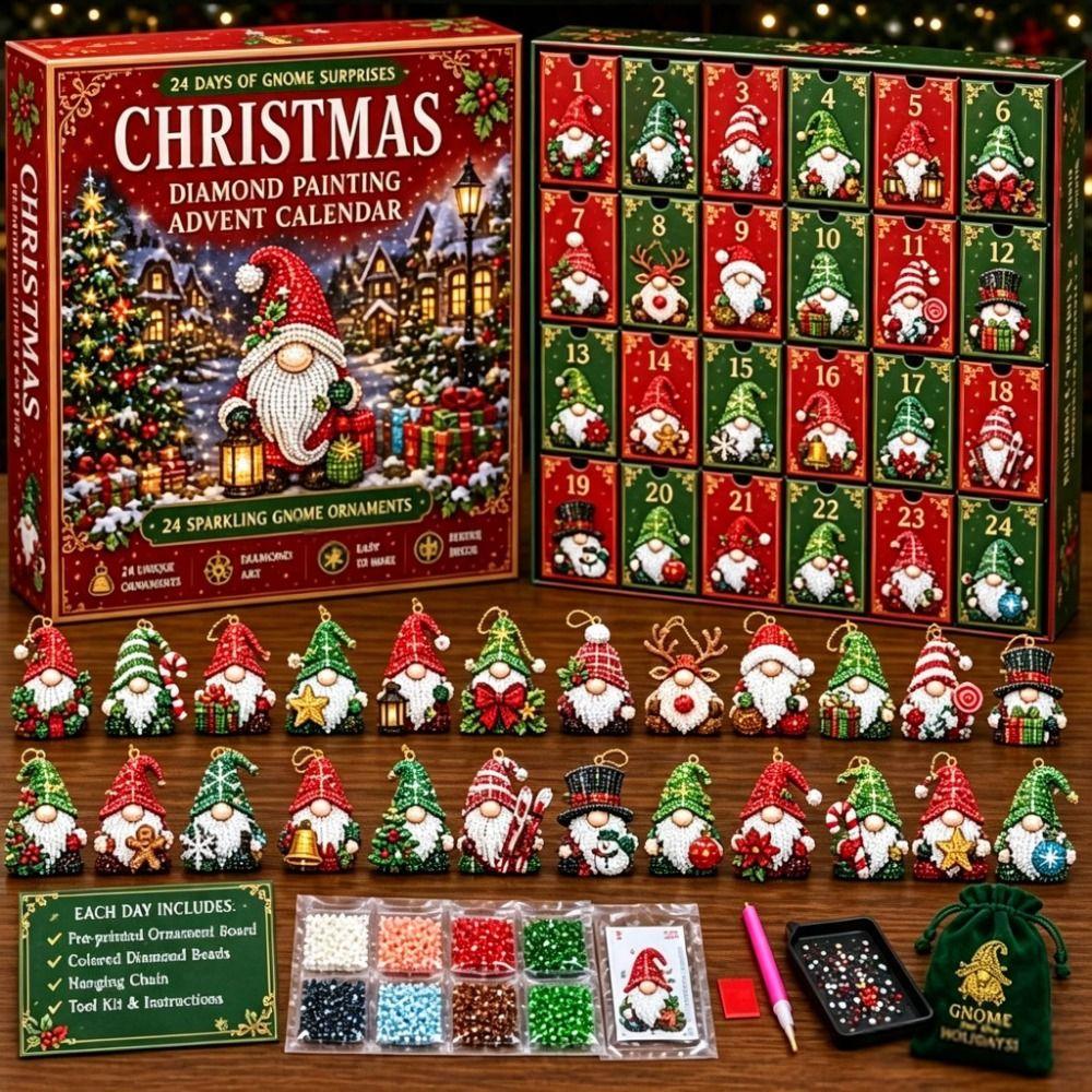 Artigianato Floreale Gnomo di Natale Calendario dell'Avvento Diamond Painting Calendario del Conto alla Rovescia di 24 Giorni Artigianato Festivo