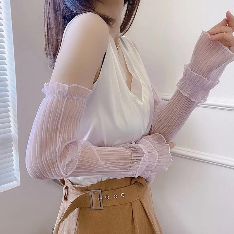 Sommer Lange Fingerlose Handschuhe Frauen Sonnenschutz Ärmel Handschuhe Dame Dünne Spitze Mesh Armmanschette Sonnenschutz UV Atmungsaktive Fäustlinge