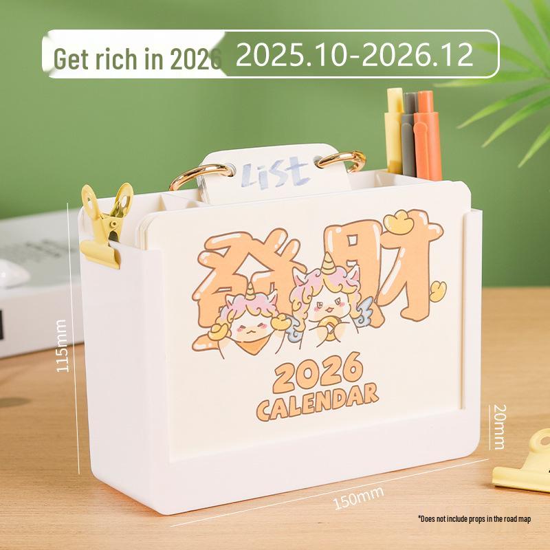 2026 Year of the Horse Desk Calendar with Custom Logo Pen Holder – Creative Two-in-One Office Ornament