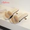 Fashion Aphixta Furry Warm Women's Slides Luxury Crystal Slip-On Autumn Spring Shoes with Spike Heel Long Plush Modern Slippers Shoes
