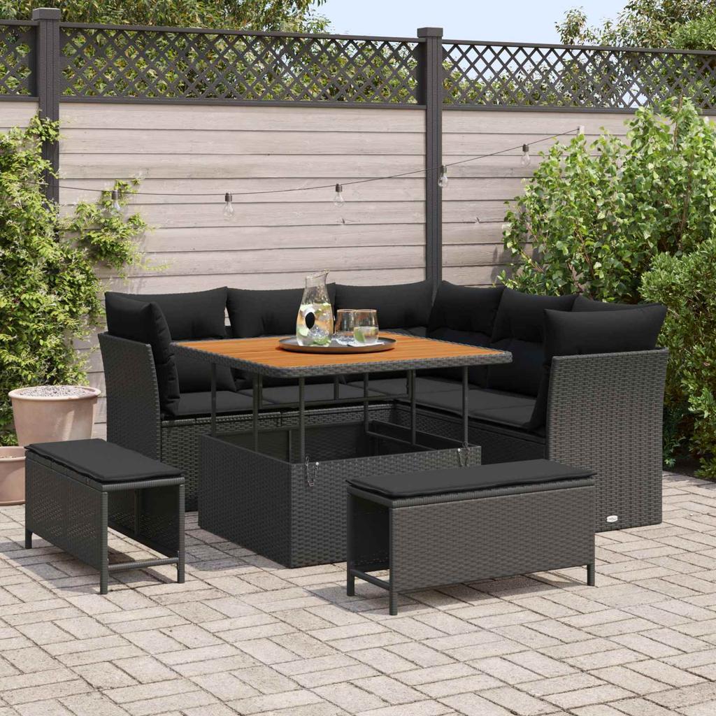 Garden Sofa Set 8 pcs Black Poly Rattan