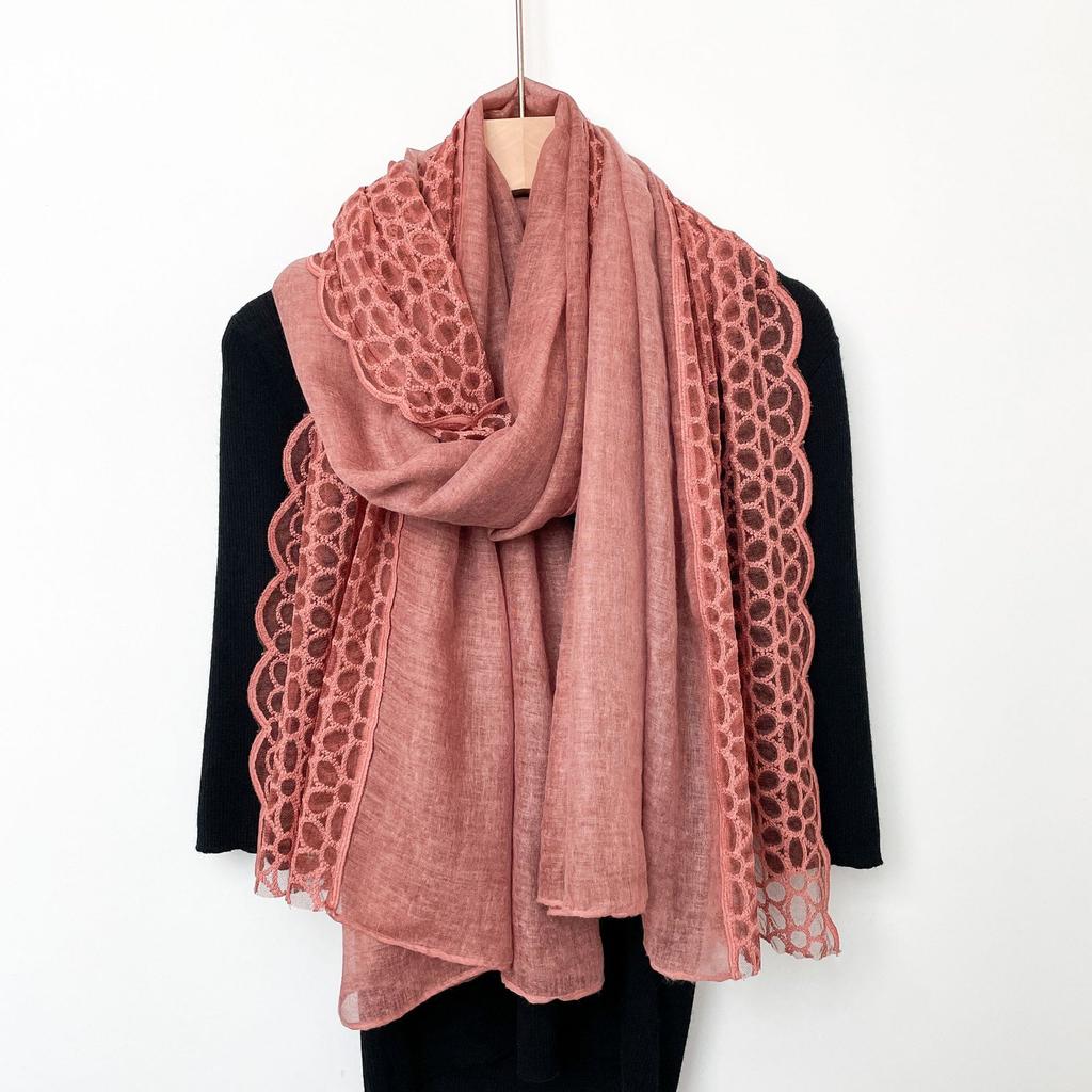 New Linen Lace Cotton Linen Thin Scarf for Women's Literary Versatile Shawl Scarf Silk Scarf Solid Color Scarf