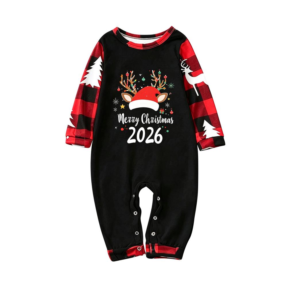 Family Matching Christmas Pajama Set with Long Sleeve Raglan Top and Pants for Women Men and Kids