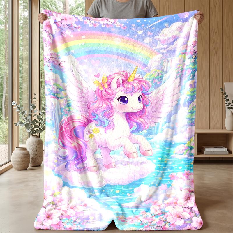 Winged Magical Unicorn Theme Blanket Lightweight Warm Flannel Blanket Decorative Throw Blanket for Home Decoration
