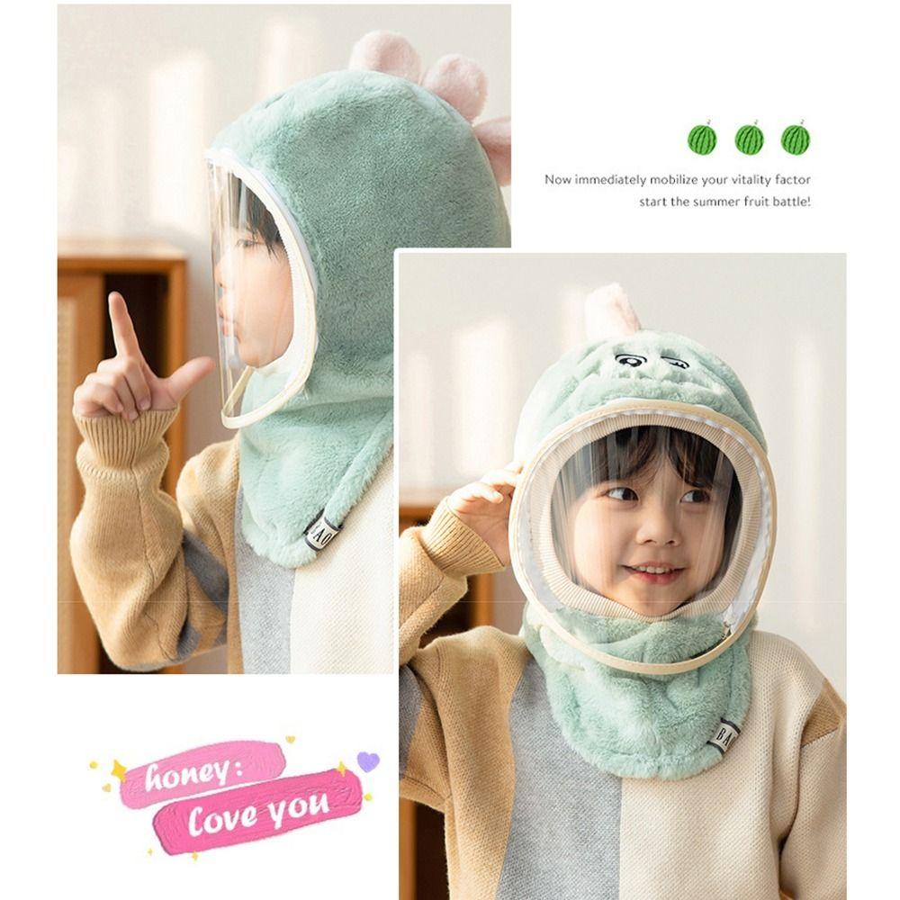 Cartoon Children's Hats Warm Shawls Head Caps with Face Shields Kids Mask Integrated Hat  Boys