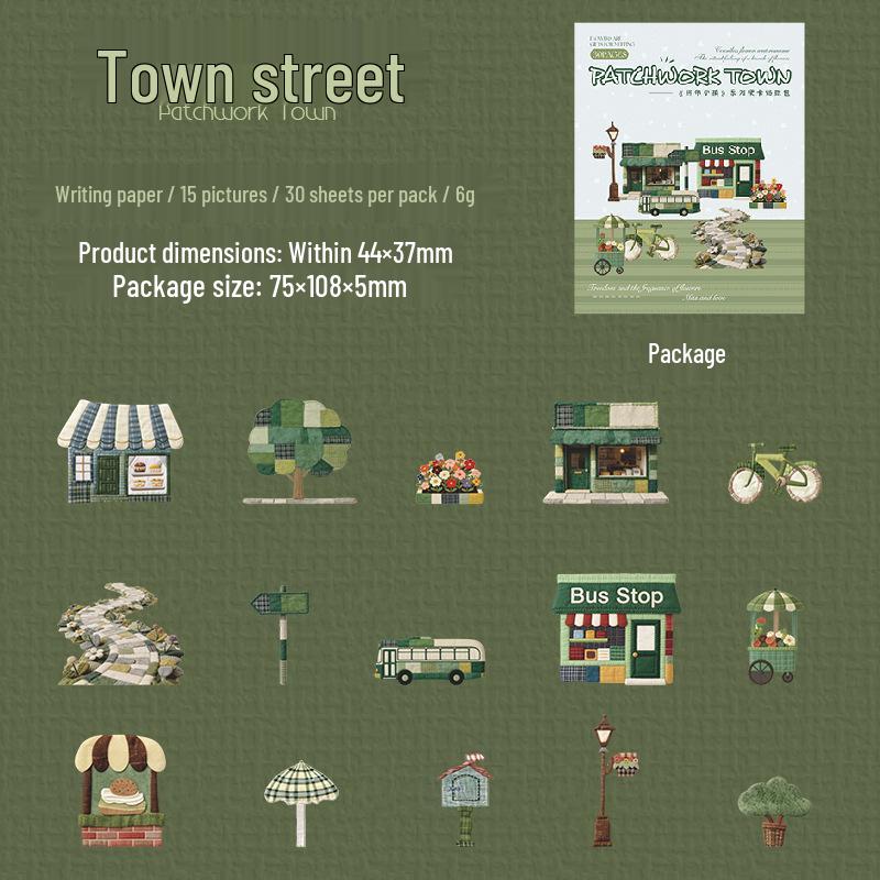 Ketchup Girl Hard Card Stickers: Patchwork Town Series - 4 Fabric-Texture Styles for DIY Collage