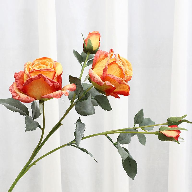 

High-end baked edge Greek rose simulation flower light luxury home living room decoration ornament fake flower оранжевый