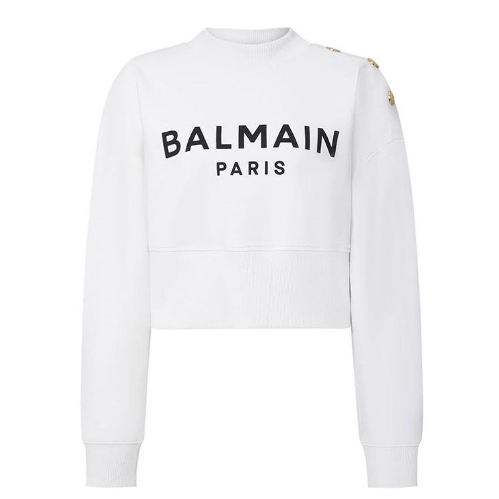 Balmain 25AW Nowa Damska Sportowa Bluza z Kapturem i Okrągłym Dekoltem - Modna, Luźna i Wygodna