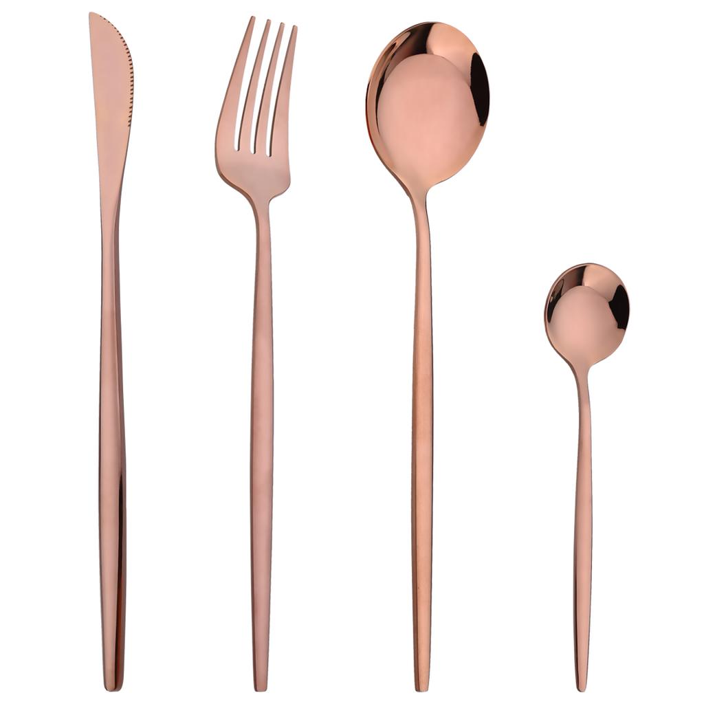 Westliches 4-teiliges Gold-Geschirr-Set, Messer, Gabel, Kaffeelöffel, Besteck, Edelstahl, Geschirr, Besteck, Kiechen-Besteck