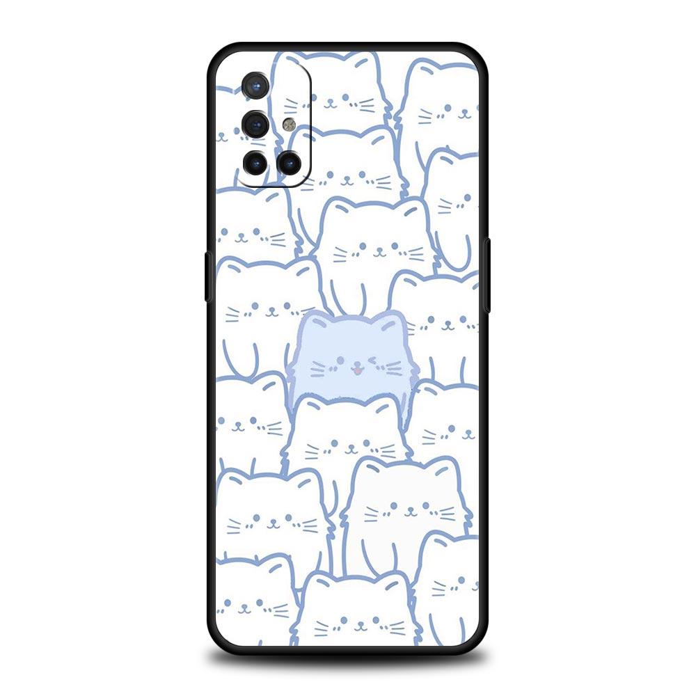 Phone Case For OnePlus 12 11 10 9 Pro 9T 12R 10R 9R 9RT 10T 8T 8 7 6T 7T Nord 2T CE 2 5G N200 N100 Cover Cute Cartoon Black Cat