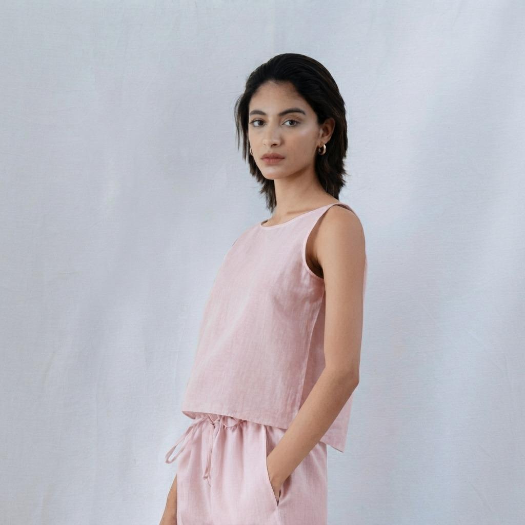 Linen Cross Back Top Women Relaxed Fit Boat Neck Casual Summer Blouse