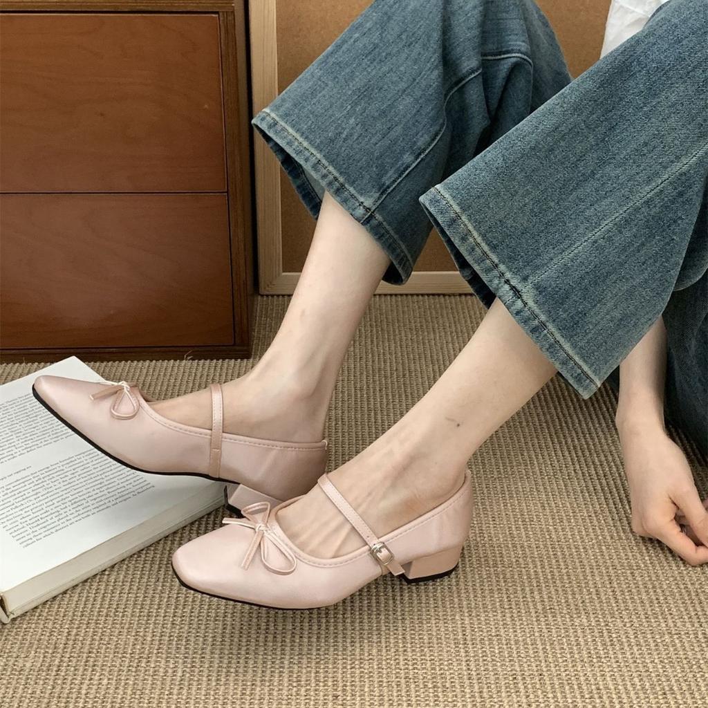 French evening breeze bow niche Mary Jane shoes women's 2025 autumn new thick heel with skirt single shoes ladyshoes