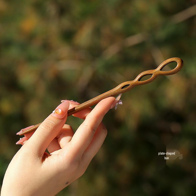 High-End Natural Ebony Wood Hairpin - Extended Chinese Ancient Style Black Hair Bun Accessory