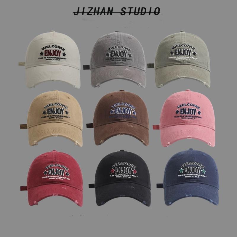 Retro old ripped embroidery baseball cap children big head circumference show face small sunshade cap