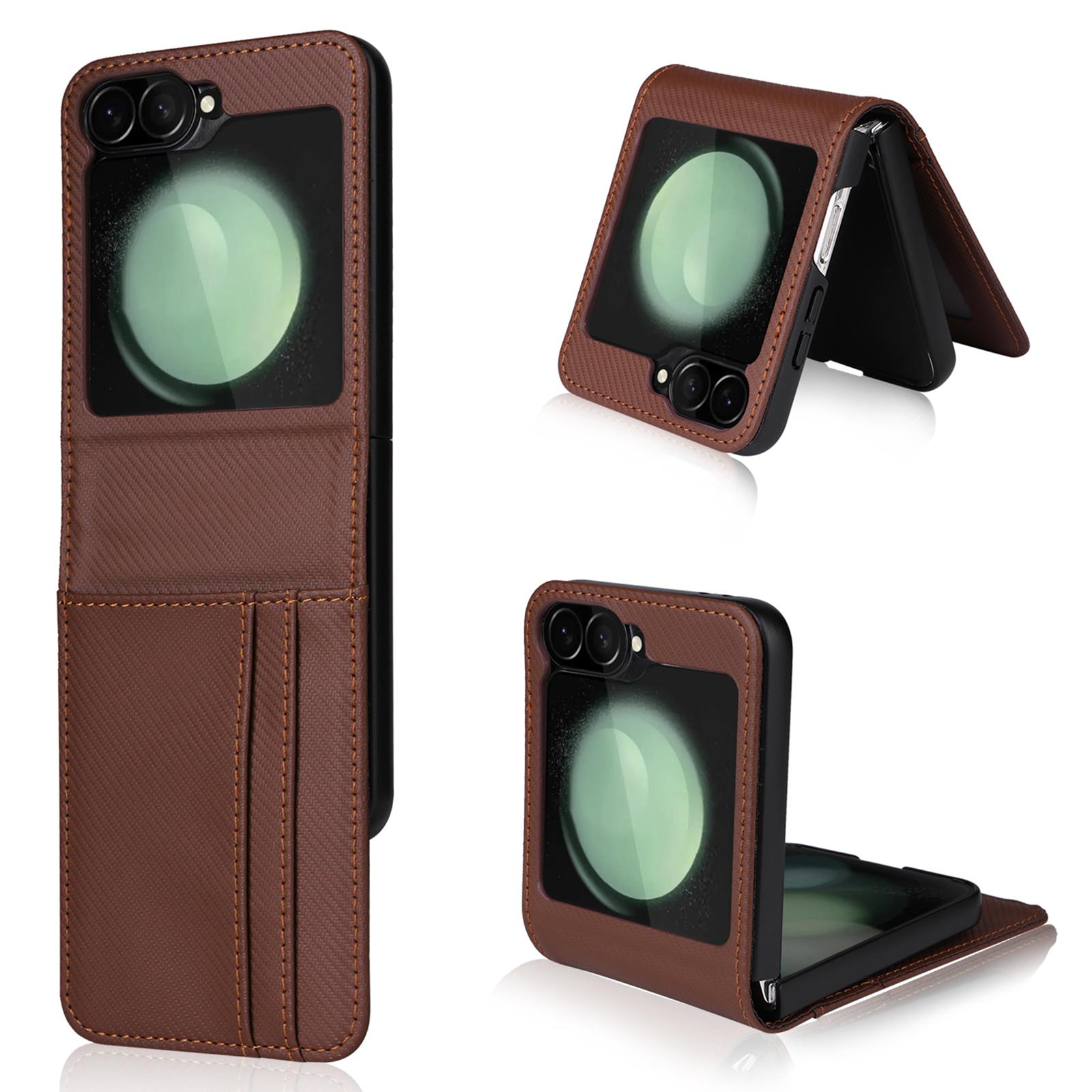 

For Samsung Galaxy Z Flip7 FE 5G/Z Flip6 5G PU Leather+PC Phone Case Card Holder Mobile Phone Cover Brown