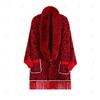 Autumn and Winter Imitation Mink Collar Pocket Sleeves Leopard Print Shawl Cape Fringed Scarf Jacket Women's Knitted Sweater