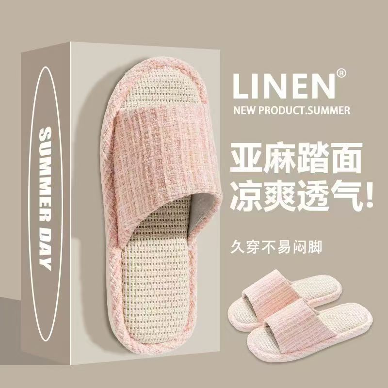 Couple linen floor silent non-slip slippers women's home indoor summer sweat-absorbing cotton and linen cool slippers men wear in all seasons