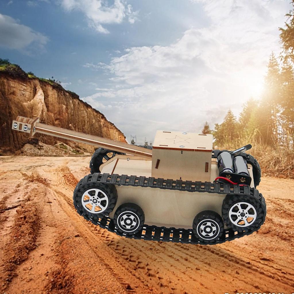Wooden Puzzle Model Car Kit Electric 2 Way Science and Technology Simulation Tank with Remote Control