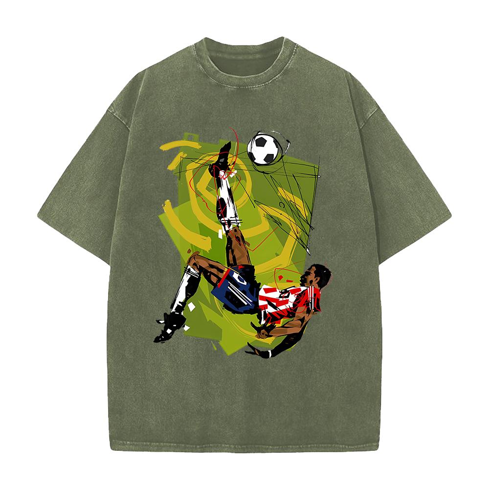 Anime Football Printed T-shirt Vintage Washed Oversized T Shirt Summer Short Sleeve Pure Cotton Tees Tops Clothing