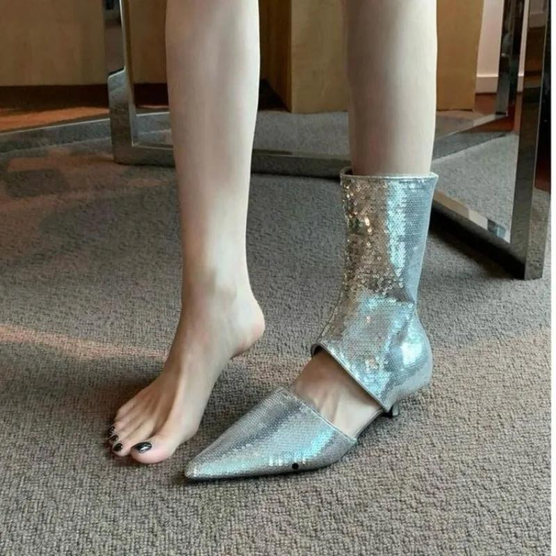 Ladies Shoes on Sale 2024 Fashion Sleeve Women's Boots Summer Autumn Pointed Toe Solid Sexy Dress Stilettos or Thin Heels Boots