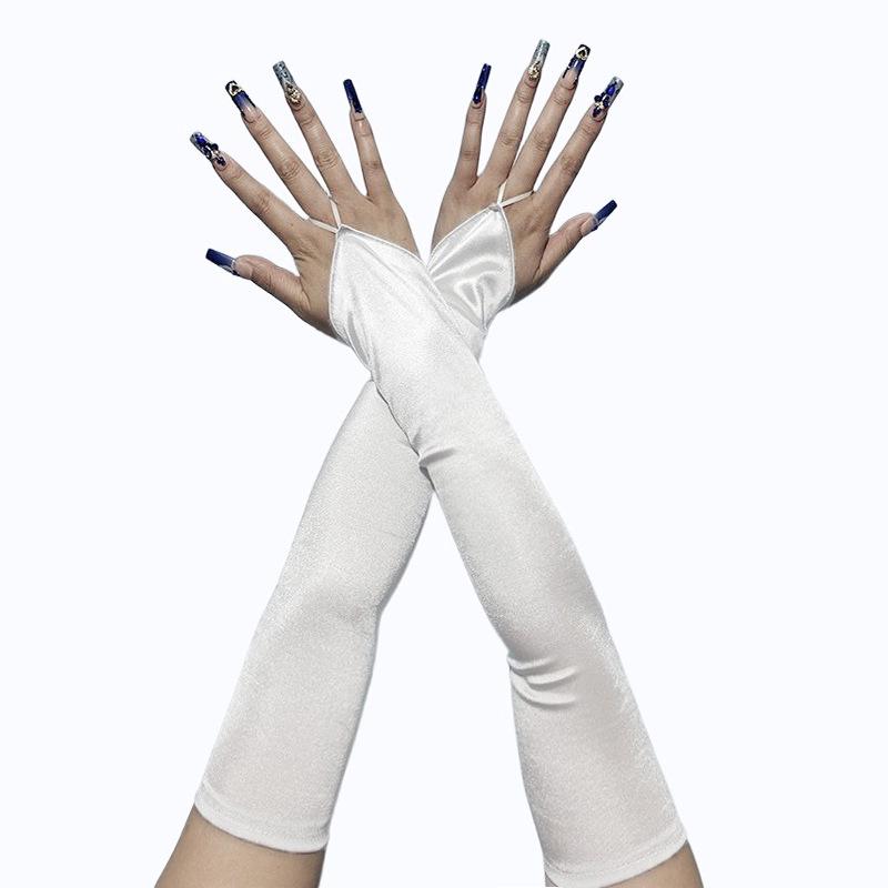 1920er Jahre Maskenball Satinhandschuhe - Lang, Haken & Ösenverschluss, Sonnenschutz, Ideal für Brautfotos & Hochzeitskleider