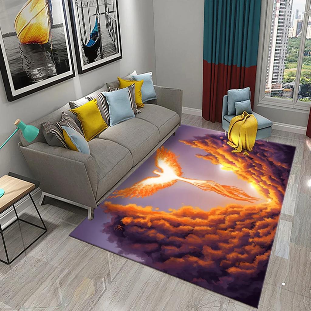 Czerwony Dywan z Feniksem 3D Dywanik Obszarowy Duży Dywan do Salonu Sypialni Dekoracja Sofy Kuchnia Łazienka Antypoślizgowa Mata Podłogowa Dywan